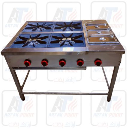 فر دو کاره صنعتی/اجاق گاز4شعله+تاپینگ گرم3خانه
